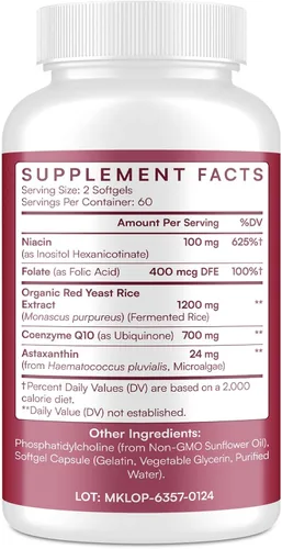 Vista 2 de Talyvoriathor Arroz liposomal de levadura roja 1200 mg con CoQ10 y astaxantina - Levadura de arroz para colesterol - Alta absorción - Sin citrinina