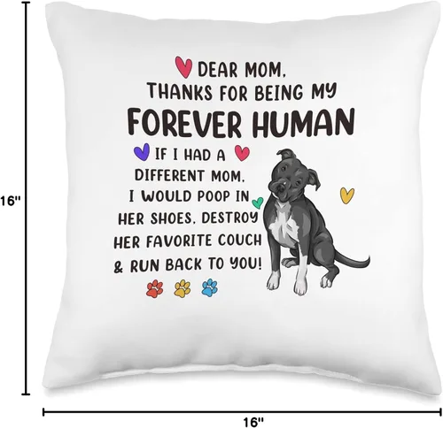 Vista 4 de Funny Pit Bull Dog Pittie Lover Gifts Dog Mom Forever Human - Divertida almohada negra Pitbull Mama para el día de la madre, 16 x 16 pulgadas