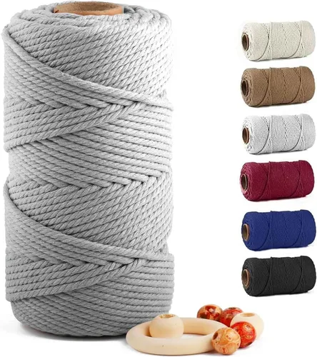 Vista 68 de ZUEXT Cordón de algodón para macramé de 4 mm x 500 m, ZUEXT Cordones trenzados naturales hechos a mano en verde manzana de 4 hebras, cuerda de lana