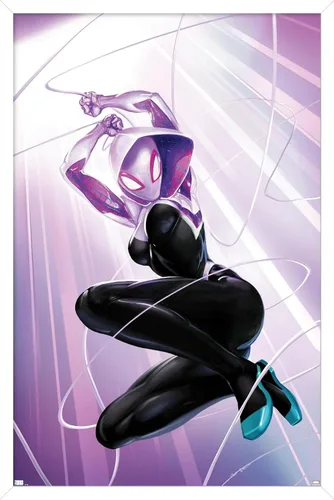 Vista 13 de Marvel Comics Ghost Spider - Póster de pared #1, 22.4 pulgadas de largo x 14.7 pulgadas de ancho, versión enmarcada de madera de granero
