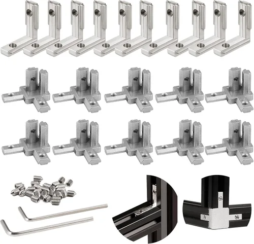Vista 10 de 20 piezas de conectores de extrusión de aluminio 2020, conector de esquina de 3 vías, soporte de esquina interior en L, conector de junta de esquina