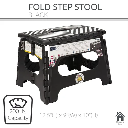 Vista 3 de Simplify taburete plegable de 9 pulgadas (soporta hasta 200 lb), negro, 23650-BLACK