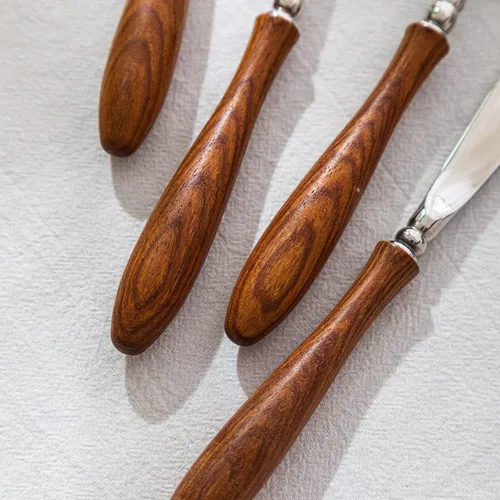 Vista 3 de Juego de cubiertos de mango de madera para 2, juego de cubiertos de lujo de acero inoxidable de 14 piezas, utensilios de cocina, juego de vajilla