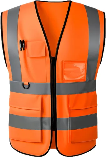 Vista 7 de High Visibility Safety Vest with Reflective Strips & Pockets