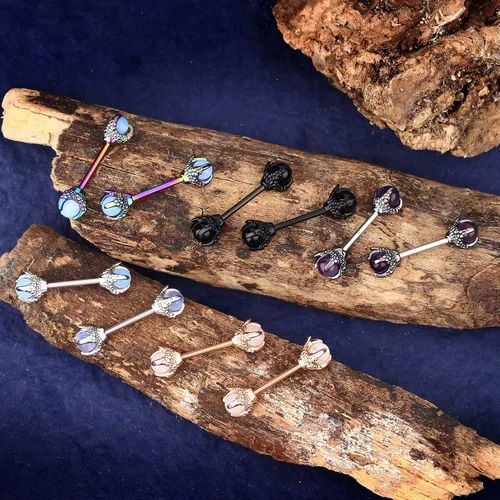 Vista 3 de OUFER Anillos de pezón de garra de dragón de 14G con piedra natural Piercing de acero inoxidable 316L para mujer