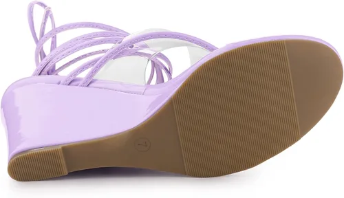 Vista 6 de Allegra K Sandalias de cuña con correa transparente con cordones para mujer