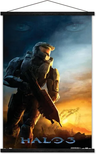 Vista 7 de Trends International Halo 3 - Póster de pared de Despertar, 22.375 x 34 pulgadas, paquete de impresión premium y colgador de madera de haya