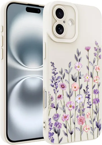Vista 159 de Funda magnética para iPhone 13 con protector de pantalla [compatible con MagSafe], diseño de patrón floral de flores, a prueba de golpes, para Marrón