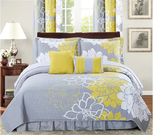 Vista 12 de All American Collection - Juego de edredón reversible con volantes antipolvo, flores Turquesa/Marrón