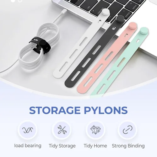 Vista 3 de Paquete de 10 bridas de silicona reutilizables, organizador de cables ajustables para auriculares, cargador de teléfono, cables de computadora