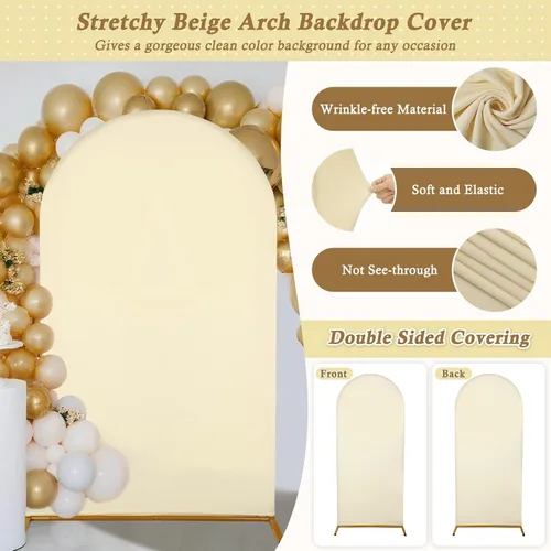 Vista 2 de Cubierta de fondo de arco de 7.2 pies, cubierta de arco de elastano beige, cubierta de soporte elástica con herramientas de atar globos para boda