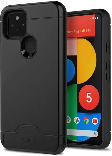 Vista 5 de Funda tipo cartera para Google Pixel 5, funda de doble capa con ranura para tarjeta y soporte para Google Pixel 5 - Negro