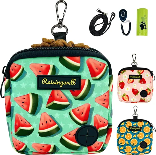 Vista 22 de Bolsa de golosinas para perros Raisingwell para caminar y entrenar con clicker, bolsas para excrementos pequeñas, riñonera con cierre, kit de A1.