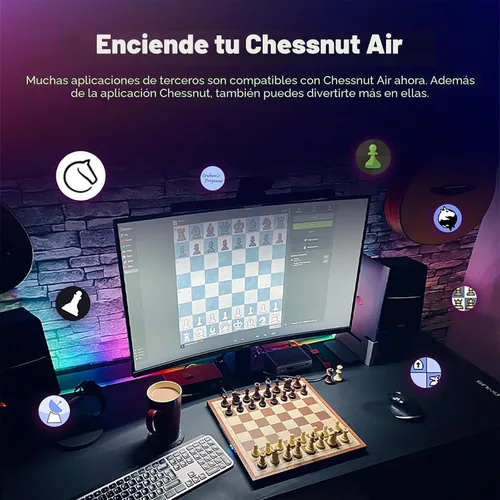 Vista 5 de Juego de ajedrez electrónico Chessnut Air, un magnífico tablero de ajedrez de madera hecho a mano con reinas extra, LED, juego de ajedrez