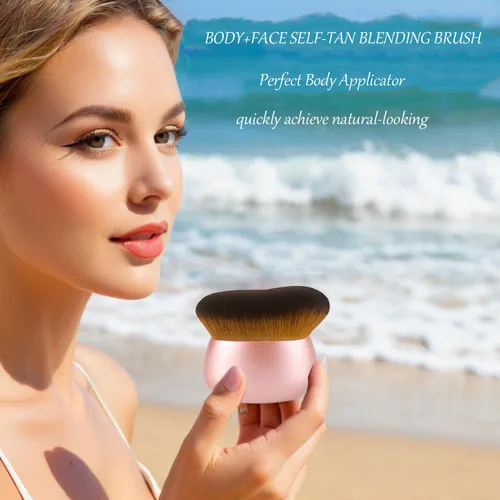 Vista 5 de Brocha de maquillaje Kabuki autobronceadora extra grande de 2.953 in, paquete de 2 para drenaje linfático, cepillo para base de polvo líquido