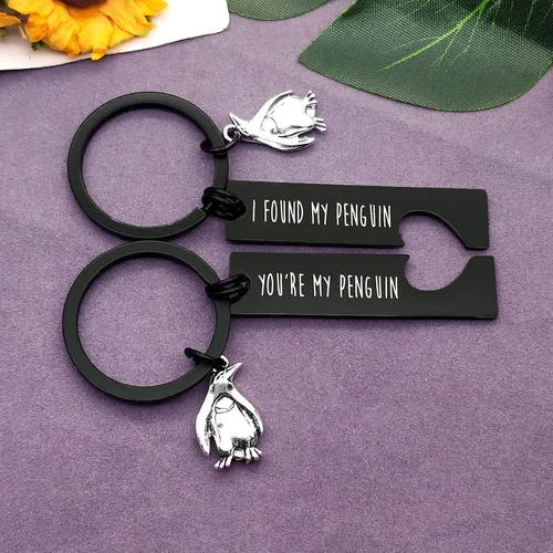 Vista 3 de Llavero para parejas, con diseño de pingüino, regalo para parejas, regalo de San Valentín, joyería para novio, novia, pareja y marido, esposa