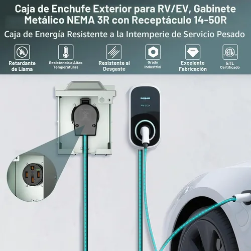 Vista 7 de Toma de corriente NEMA 14-50R de 50 amperios con placa de pared de acero inoxidable: 2.42 pulgadas de diámetro, abrazadera de latón en forma de U