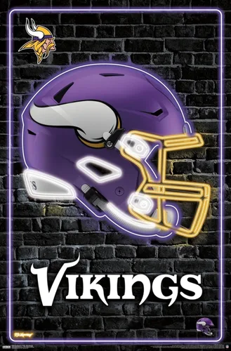 Vista 18 de Trends International NFL Minnesota Vikings - Póster de pared con casco neón 23, 22.4 pulgadas de largo x 14.7 pulgadas, versión enmarcada en madera