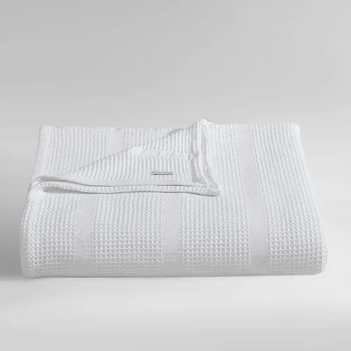 Vista 2 de Calvin Klein - Manta Queen, ropa de cama de algodón suave, manta de cama de peso medio (blanco, Queen)