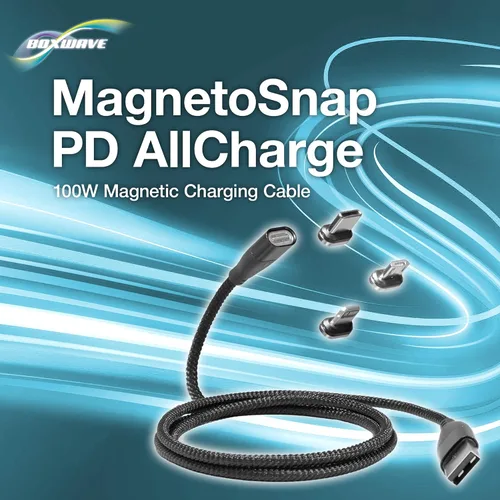 Vista 9 de BoxWave Cable compatible con Jabra Enhance Plus - MagnetoSnap PD AllCharge (100 W), carga magnética trenzada USB tipo C Micro - negro azabache