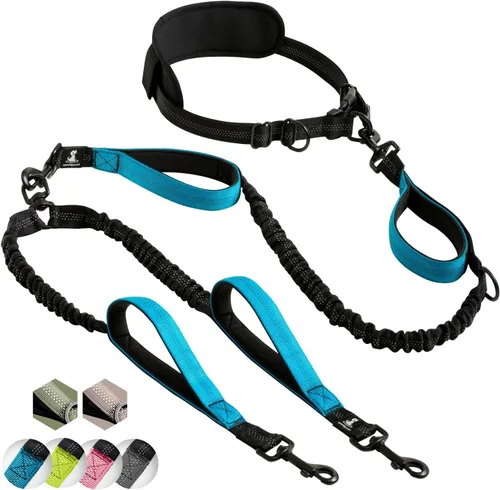Vista 36 de SparklyPets Correa doble elástica para perro con 2 correas para perros con soporte trasero - Correa doble para perros para razas medianas y medianas