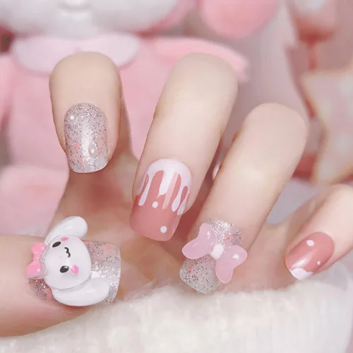 Vista 9 de Uñas postizas a presión con estampado de leopardo, lindas uñas postizas con dijes, uñas largas de ataúd, uñas postizas de cobertura completa