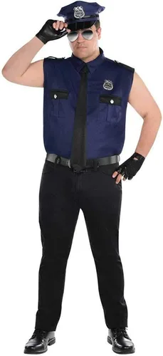 Vista 4 de Under Arrest - Disfraz para hombre, talla XXL (48-52), 1 juego ideal para fiestas temáticas y juegos de rol, aspecto auténtico de oficial de policía