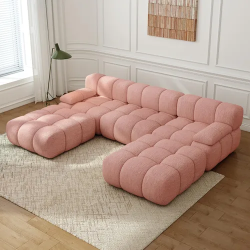 Vista 13 de Settab Sofá modular de nube modular de 118.5 pulgadas con otomana móvil, sofá de pana moderno de 4 asientos, asiento profundo, sofá sin hueso