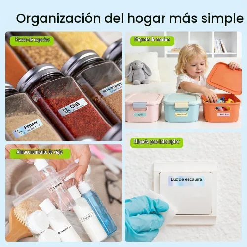 Vista 7 de Phomemo Labels D30 - Cinta de etiquetas autoadhesivas, etiquetas maestras de impresión negra sobre transparente, papel térmico autoadhesivo, 0.472 x