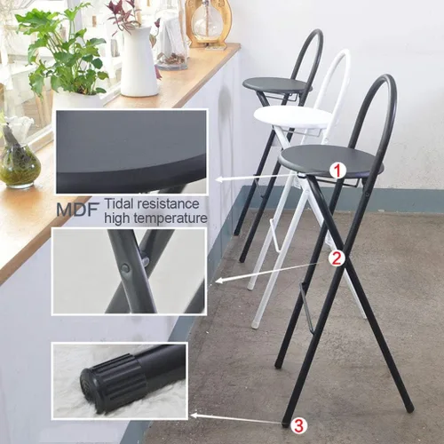 Vista 5 de Taburetes de bar plegables, silla de bar de 29 pulgadas, taburete alto con alfombrilla de madera, silla de pub de metal, silla de bar para bar