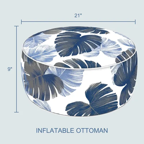 Vista 3 de LVTXIII Otomana inflable para interiores y exteriores, reposapiés redondo, 21 pulgadas de diámetro x 9 pulgadas de alto, todo clima, portátil, Hojas