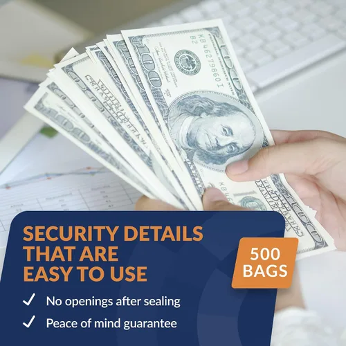 Vista 4 de ControlTek SafeLok 585088 - Bolsa de 500 unidades, transparente con bolsillo, 500 bolsas de depósito a prueba de manipulaciones, bolsillo exterior