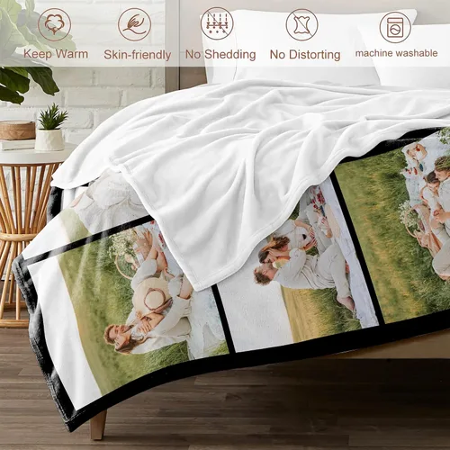 Vista 4 de Manta personalizada con foto, manta de collage personalizada con tu propia imagen, fabricada en Estados Unidos, regalo para ella, él, mujeres