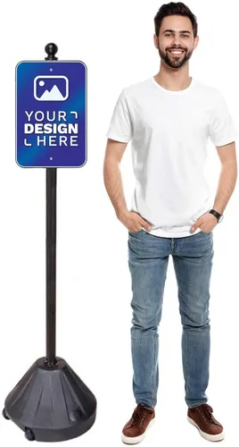 Vista 4 de Tip-and-Roll Portable Sign Pole II, 1-Pack (48" tall, Black Base, Includes Custom Printed Signage)