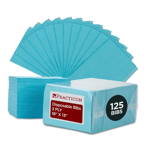Vista 9 de Practicon Paquete de 125 Baberos Desechables Negros para Pacientes, 18" x 13", Hoja de Babero de Papel Impermeable de 3 Capas con Respaldo