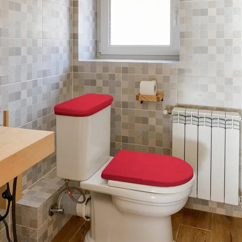 Vista 6 de Cubierta de tapa de inodoro y cubierta de tapa de tanque de inodoro de repuesto con parte inferior elástica para accesorios de decoración de baño
