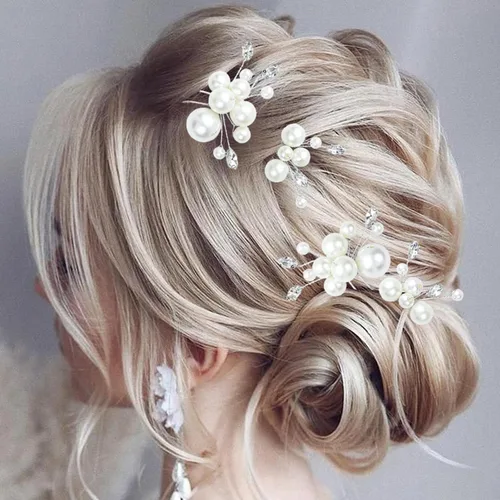 Vista 4 de REDANHA 4 horquillas de pelo de perlas para mujeres y niñas para peinados de boda, incluyendo 2 estilos más grandes y 2 estilos más pequeños