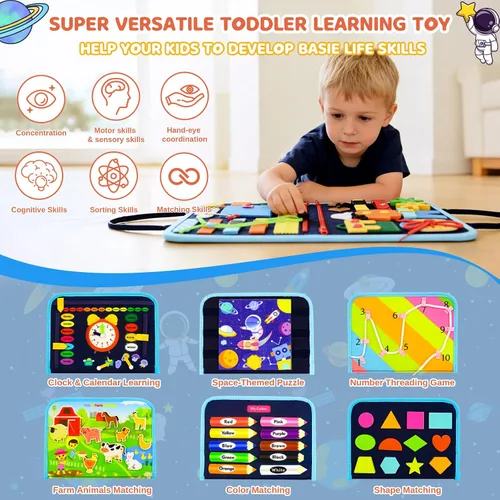 Vista 3 de Tablero Montessori para niños pequeños de 1 a 3 años, regalos de cumpleaños para niños, tablero educativo Montessori para libros ocupados