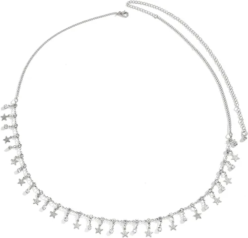 Vista 5 de Sexy estrellas colgante de diamantes de imitación cadena de cintura cinturón verano estrella borla cadena cuerpo cadena festival rave vientre collar