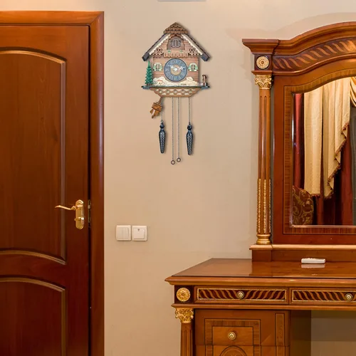 Vista 6 de Reloj de pared de cuco con modo nocturno, movimiento de cuarzo y péndulo oscilante (La granja)