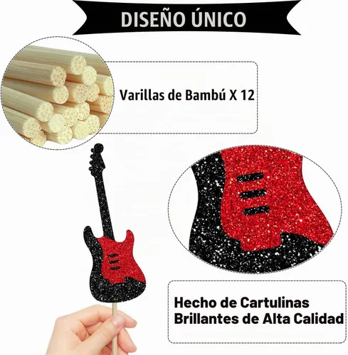 Vista 6 de Centro de mesa de notas musicales para decoración de fiesta de cumpleaños musical de rock, 12 piezas de decoración de mesa de guitarra de rock