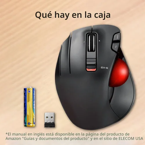 Vista 9 de ELECOM EX-G Ratón de Trackball para zurdos, inalámbrico USB de 2.4 GHz, ergonómico, control de pulgar, bola de rodillo de seguimiento, 6 botones