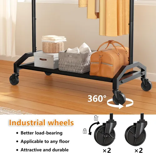 Vista 8 de Wiracks Perchero de ropa para colgar ropa resistente, estante para colgar ropa, perchero de 200 libras de capacidad, ruedas industriales de 1