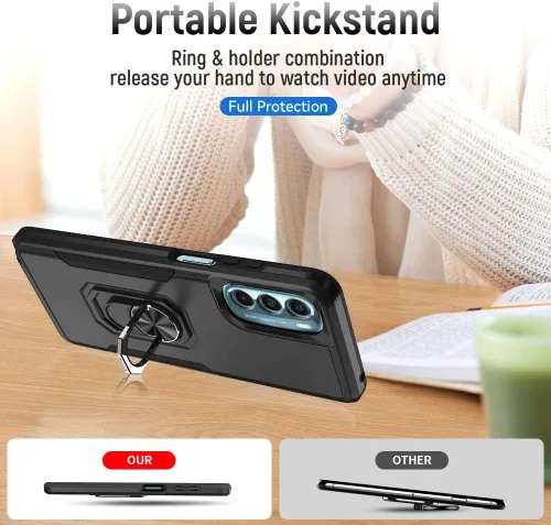 Vista 4 de HNHYGETE Funda para Moto G Stylus 5G 2022, con protector de pantalla, a prueba de golpes, grado militar, resistente, con función atril de anillo