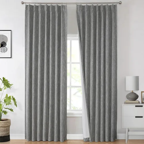 Vista 49 de Vision Home Cortinas marrones con pliegues pinzados, opacas completas, cortinas de ventana de lino mezclado para oscurecer la habitación, cortinas