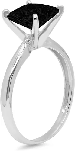 Vista 2 de Anillo de 2,4 quilates, estilo solitario de corte princesa impecable, auténtico ónix negro natural, excelente VVS1 de 4 puntas, compromiso, boda