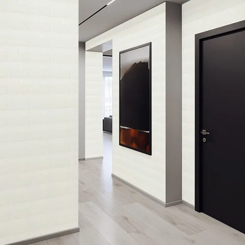 Vista 2 de 10 piezas de papel tapiz 3D de ladrillo para despegar y pegar, paneles de pared 3D blancos autoadhesivos, papel tapiz extraíble, impermeable, espuma