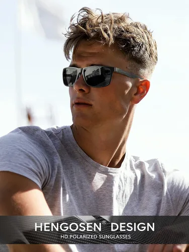 Vista 2 de HENGOSEN Sunglasses Men Women, Polarized Sunglasses Rectangle Frame Carbon Fiber Temple Sun Glasses UV Protection