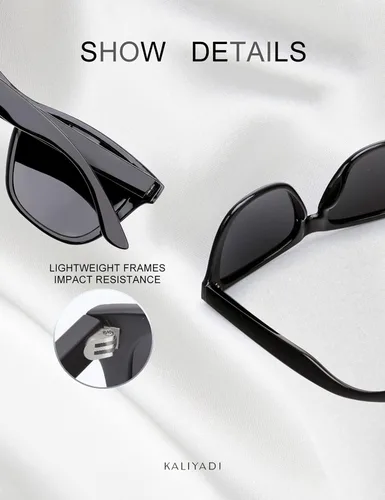 Vista 6 de KALIYADI Gafas de sol unisex polarizadas retro clásicas modernas para hombres y mujeres, gafas de sol para conducir con bloqueo UV, C Negro brillante