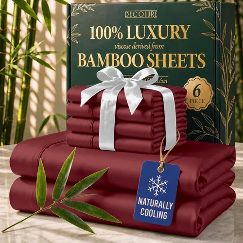 Vista 14 de DECOLURE Sábanas de Viscosa 100% Derivada de Bambú Tamaño Full - Juego de Sábanas de Lujo de 6 Piezas Naturalmente Refrescantes, Ultra Suaves Negro